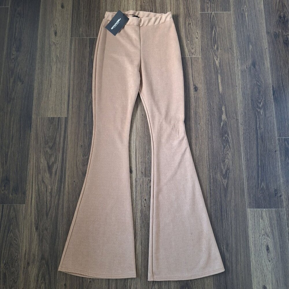 NWT Pretty Little Thing Stretch Faux Suede Elastic Waist Bell Buttoms Size 4 70'